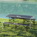 Set da Pic Nic Pieghevole a 3 Pezzi con Tavolo e 2 Panche in HDPE e Metallo Nero    