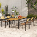 Set da Giardino con Tavolo da Pranzo Allungabile e 6 Sedie Impilabili in Acciaio e Textilene Marrone    