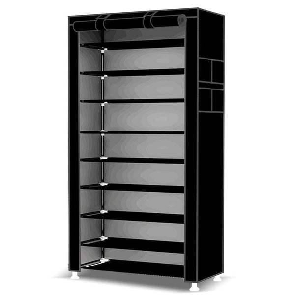 Scarpiera Salvaspazio 10 Ripiani 27 Paia Scaffale Acciaio e Tessuto TNT Nero online