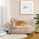 Cuccia Divano per Cani con Vano Contenitore 80x40x46 cm Rivestimento Morbido Beige 