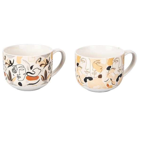 sconto Set 2 Tazze Ø10,5x8,2 cm in Bone China VdE Tivoli 1996 Face to grey