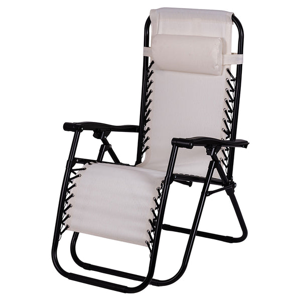 sconto Sedia Sdraio Reclinabile e Richiudibile Rio 65x90x108 cm con Poggiatesta in Poliestere con Struttura in Acciaio Avorio