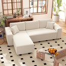 Divano con Penisola a 3 Posti 241x153x83 cm in Tessuto Effetto Velluto Bianco Crema   