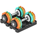 Set Manubri Pesi Regolabili e Antiscivolo 2-10 kg con Base 29,5x13,6x13,6 cm in Acciaio Multicolore      