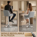 Set 2 Sgabelli da Bar con Schienale 47x52x86-108A cm Girevoli e Regolabili in Finta Pelle Grigio Chiaro      