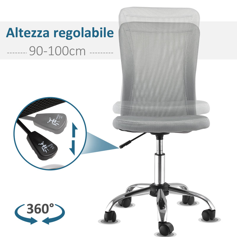 Sedia da Ufficio Ergonomica Senza Braccioli 43x58x90-100 cm in Tessuto a Rete Grigio 