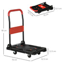 Carrello da Trasporto Pieghevole 70x52,5x90 cm Max 150 Kg in Acciaio e PP Nero e Rosso