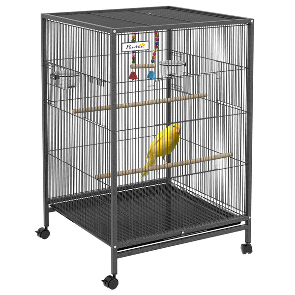Volière cage à oiseaux 48x46x74 cm en acier avec roulettes gris prezzo
