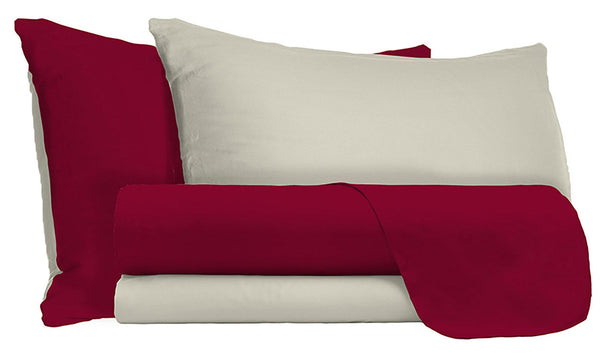sconto Parure de Draps et Taies d'Oreiller Double Face Bordeaux / Crème Différentes Tailles
