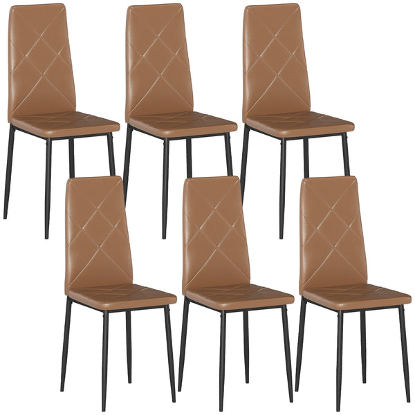 Set di 6 Sedie da Pranzo Moderne 41x50x97 cm con Schienale Alto in Finta Pelle e Acciaio Marrone acquista