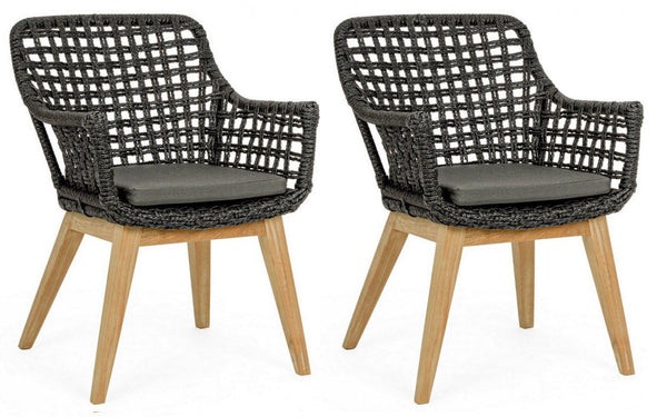 sconto Set 2 Sedie 46x46x82h cm con Braccioli e Cuscini Madison Nera