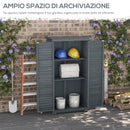 Armadio da Esterno 87x46.5x160 cm con 2 Porte a Persiana e Ripiani Interni in Legno Grigio      
