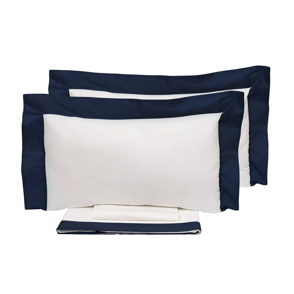 Lot de draps de dessus et bords de taies d'oreiller en satin Garrini Eveline ivoire/bleu différentes tailles prezzo
