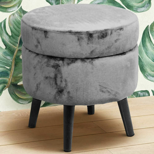 Pouf Contenitore Ø37x40 cm Sgabello Poggiapiedi in Tessuto Velluto Grigio online