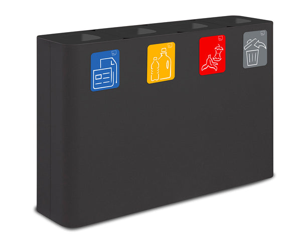 sconto Pattumiera Sistema di Raccolta Rifiuti 120x30xh80 cm In Acciaio Verniciato 4 Scomparti Nero