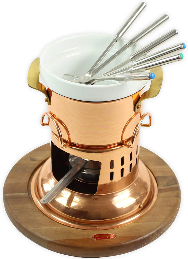 sconto Chocolatière en Cuivre avec 6 Fourchettes et Base en Bois Alexander