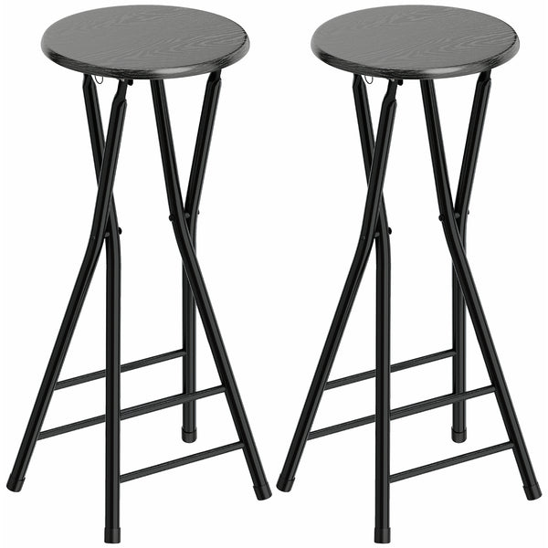 Set 2 Sgabelli Bar 34x30x70 cm Pieghevoli con Doppio Poggiapiedi in Legno e Acciaio Nero sconto