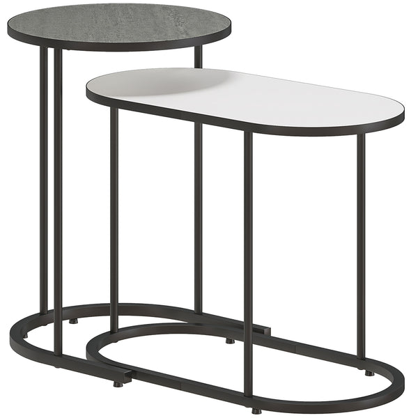 acquista Set 2 Tavolini da Salotto Impilabili con Telaio in Metallo Grigio e Bianco