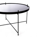 Tavolino da Giardino Ø70x40 cm in Metallo Top in Vetro Nero