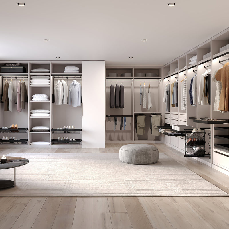 Kit 7 Aste Pantaloni e 2 Vassoi per Armadio 900 mm in Acciaio Emuca Nero