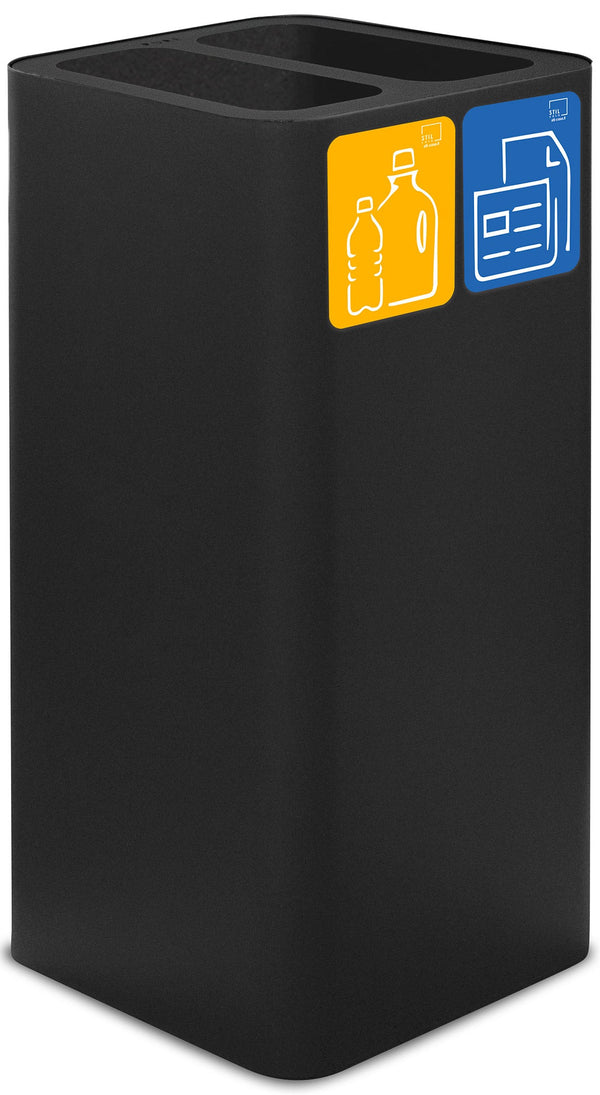 Poubelle de collecte 38x38xh80 cm avec couvercle en acier peint avec 2 compartiments noirs online