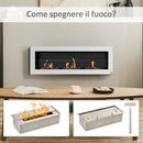 Camino a Bioetanolo da Parete 120x15x40 cm con 3 Serbatoi da 1L e Copertura 20m² in Acciaio e Vetro Bianco      