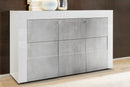 Credenza Mobile da Salotto 3 Porte 138x42x84cm TFT  Build Bianco Lucido e Cemento