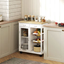 Carrello da Cucina 67x35x80 cm con 2 Cassetti Armadietto Ripiano e 2 Cestini in Acciaio e Bambù Bianco      