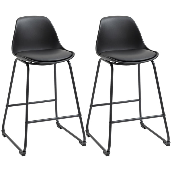 Lot de 2 Tabourets avec Dossier 43x43x97,5 cm Assise Rembourrée en Simili Cuir Noir prezzo