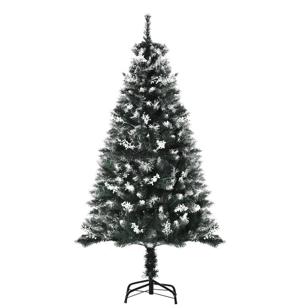 Sapin de Noël Artificiel Enneigé 150 cm 378 Branches avec Baies Vertes prezzo