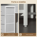 Scrivania Angolare 126x48x80 cm a 6 Cassetti con Gancio Laterale e Prese Integrate in Legno e Acciaio Bianco      