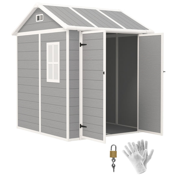prezzo Casetta Box da Giardino 180x180 cm con Pavimento 2 Porte con Blocco e Finestra in Resina Grigio