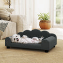 Divano per Cani 66x42x28,5 cm con Braccioli di Supporto in Legno Multistrato e Tessuto French Terry Grigio Scuro      