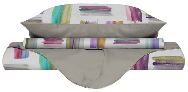 Housse de couette avec impression sur le sac et taies d'oreiller double face multicolores prezzo