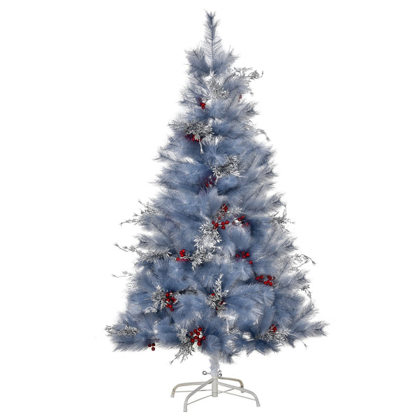 Sapin de Noël Artificiel 150 cm 222 Branches avec Feuilles d'Argent et Baies Rouges prezzo