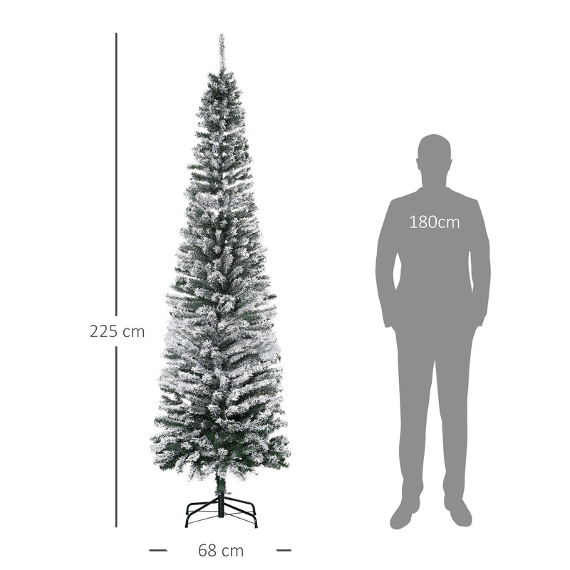 Albero di Natale Innevato Slim 225 cm 738 Rami Effetto Neve in PP e Acciaio Inox Verde  