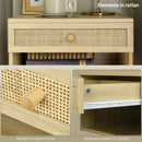 Set 2 Comodini con Cassetto e Ripiani Aperti in stile Nordico 40x34x23 cm in Truciolato e Rattan 