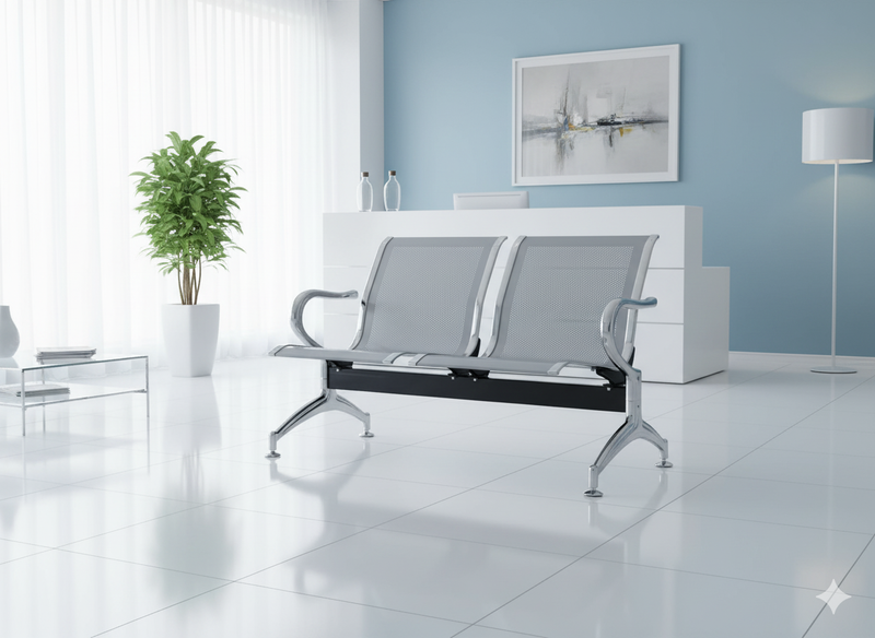 Panca per Sala Attesa 2 Posti in Acciaio da Ufficio Argento