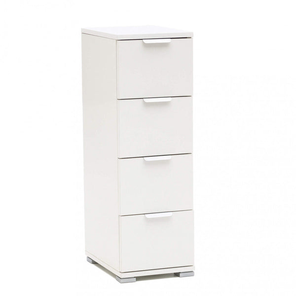 sconto Commode Blanche 4 Tiroirs 27x38x85 h cm en Aggloméré Bilaminé Blanc