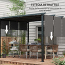 Gazebo Pergola 3x3.5 m con 3 Tettucci Regolabili in Acciaio e Poliestere Anti UV Grigio