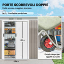 Ripostiglio da Giardino 280x130x172 cm con 2 Prese d'Aria e 2 Porte Scorrevoli in Acciaio Grigio Chiaro      