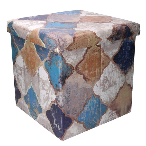 Pouf pliable en maroquin bleu carré cm 38x38xh38 en simili cuir prezzo