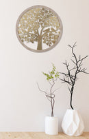 Pannello da Muro Oro Tree Rot. Ø80x2,5 cm in Ferro e MDF Oro e Marrone Chiaro