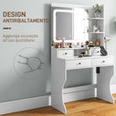 Consolle Trucco con Luci LED 3 Tonalità Specchio e Prese USB 90x45x160 cm Bianco  