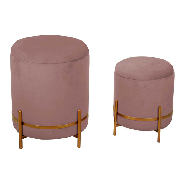 Lot de 2 Poufs de Rangement Ø35 cm et Ø39 cm en Tissu Velours Rose prezzo