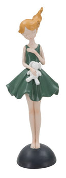 Statuetta Dolly con Coniglietto 11,5x10x33,5 cm in Resina Verde