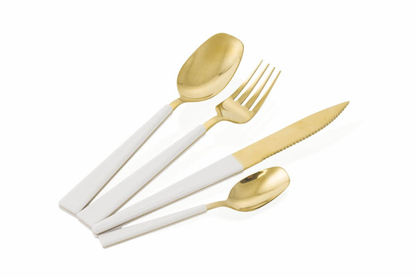 Service de Couverts 24 Pièces en Acier Villa d'Este Home Tivoli Gold Set Blanc sconto