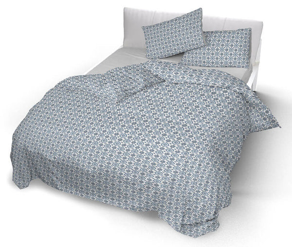 sconto Housse de couette double avec taies d'oreiller imprimées en pur coton Floyd Blue