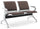 Banc de bureau pour salle d'attente 2 places avec coussin en acier et simili cuir argenté/marron foncé