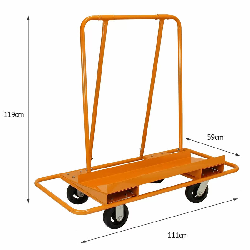 Trolley per Trasporto Cartongesso Pannelli Compensato e MDF Max 1000kg con Ruote in Acciaio Arancione